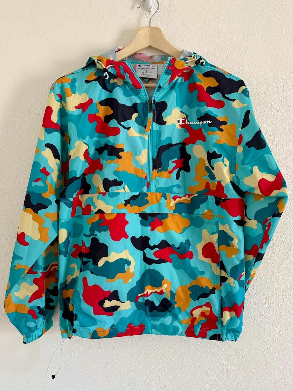 Champion Teal Multi Camo Pullover Windbreaker Hoodie